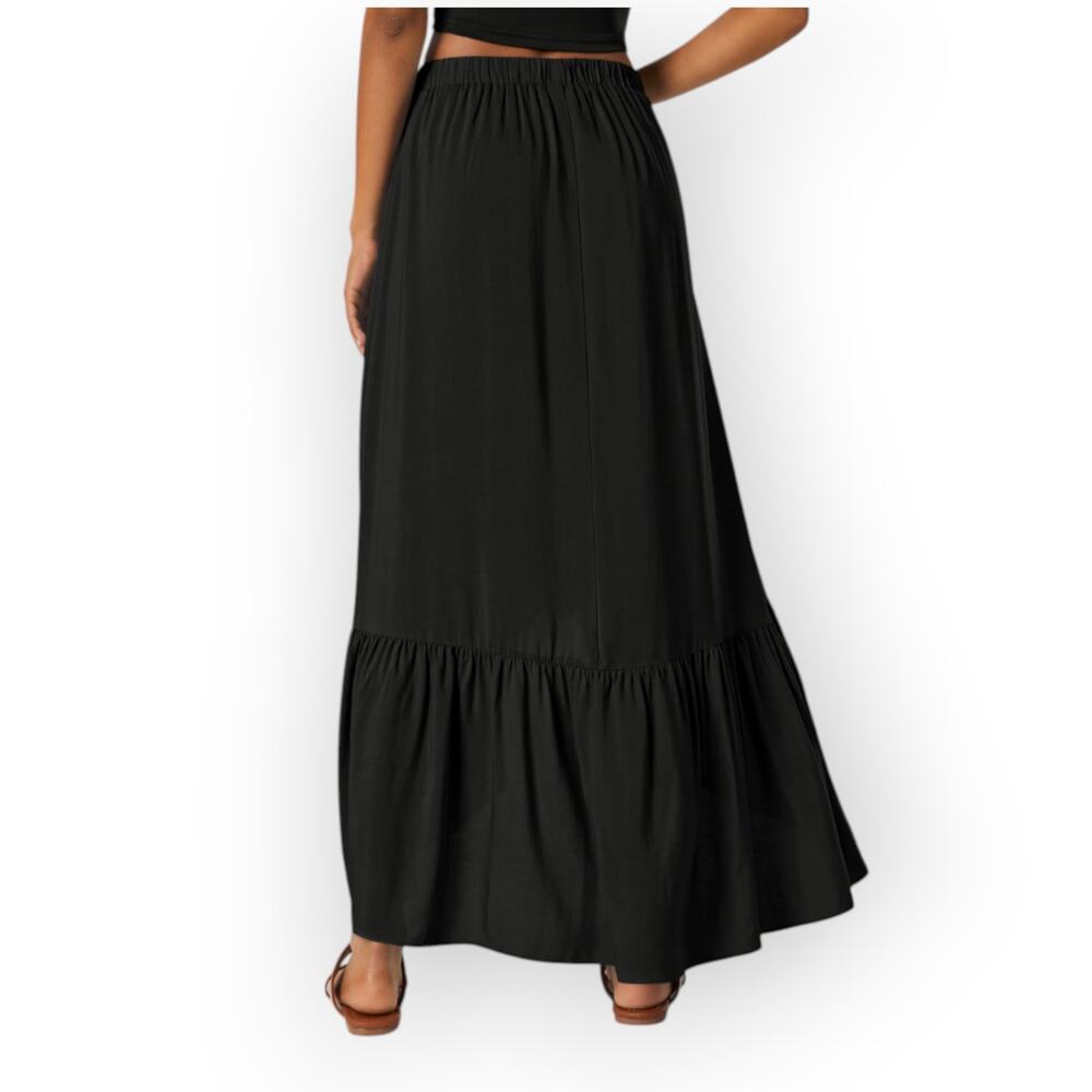 Halara High Waisted High Low Ruffle Maxi Skirt Flowy Black XL NWT Coastal Boho - Picture 3 of 8